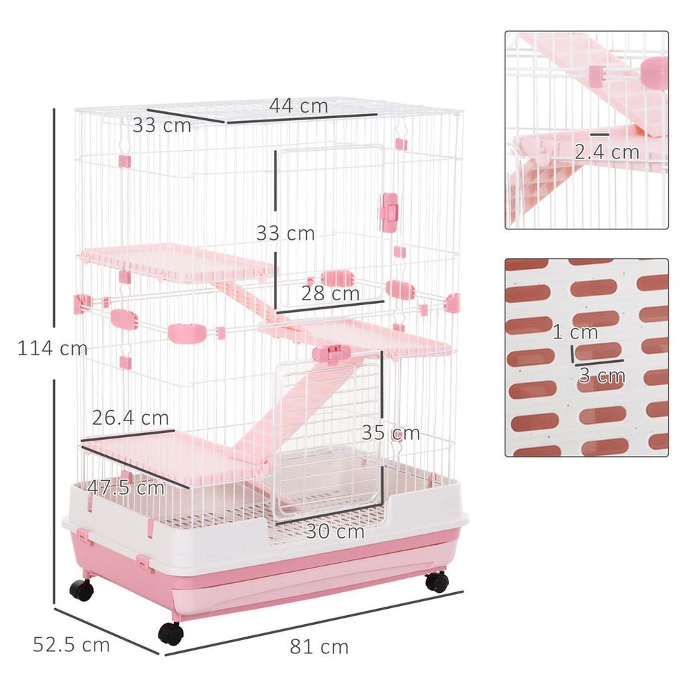 Four-Level Small Animal Cage, Indoor Pet House - Pink - 81 x 52.5 x 114 cm