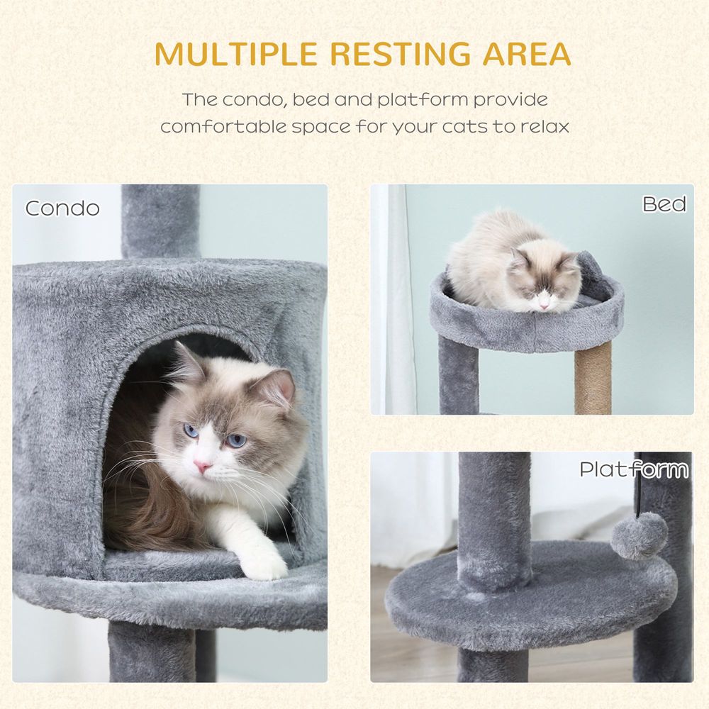 104cm Deluxe Cat Activity Tree with Scratching Posts Ear Perch House - Grey