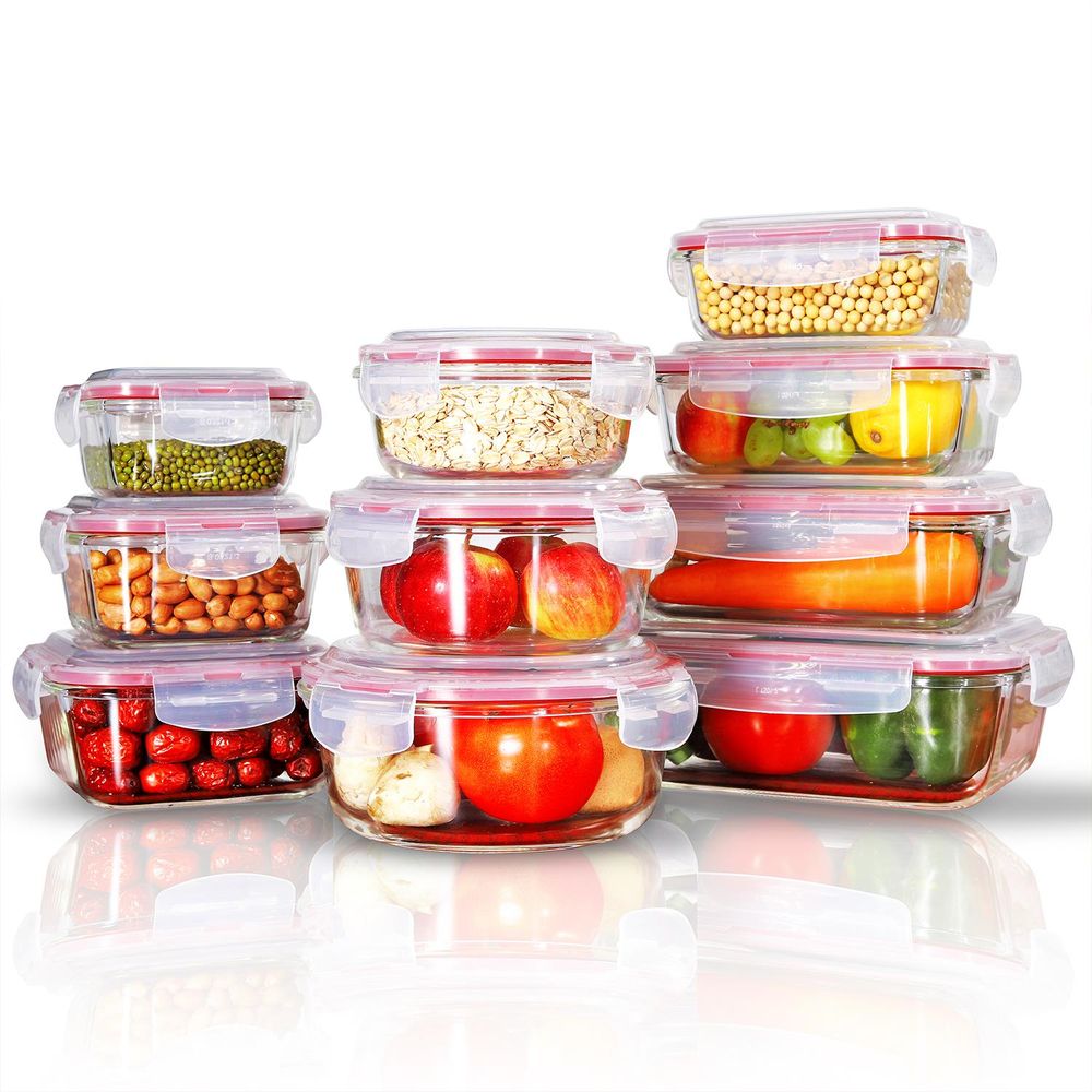 10 PCs Rectangle/Square/Round Airtight Glass Food Containers with Lids -Storage Kitchen Containers