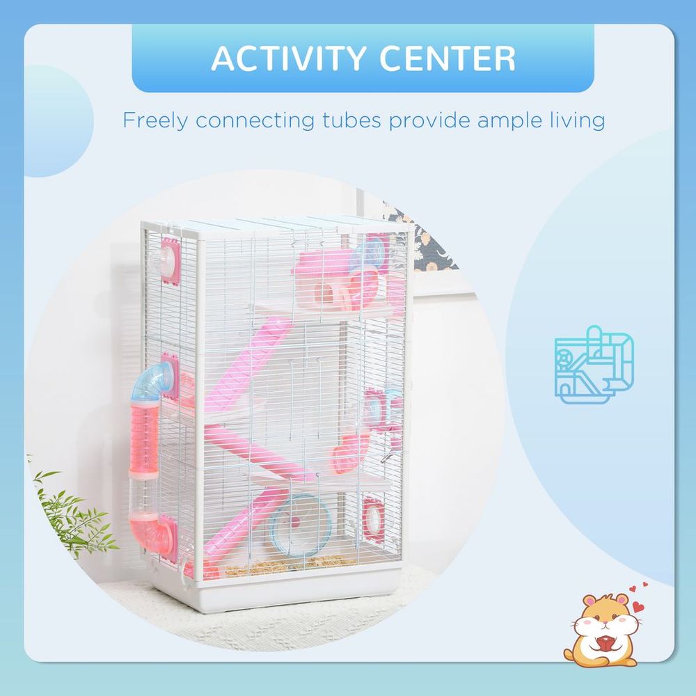 Hamster Cage with Tubes, Gerbilarium Cage with Detachable Bottom and Ramps