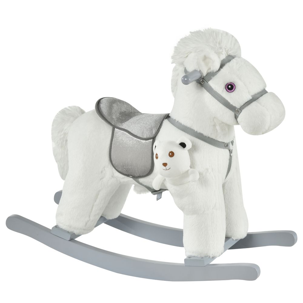 Kids Plush Ride-On Rocking Horse with Plush Toy, Sound, Handle Grip