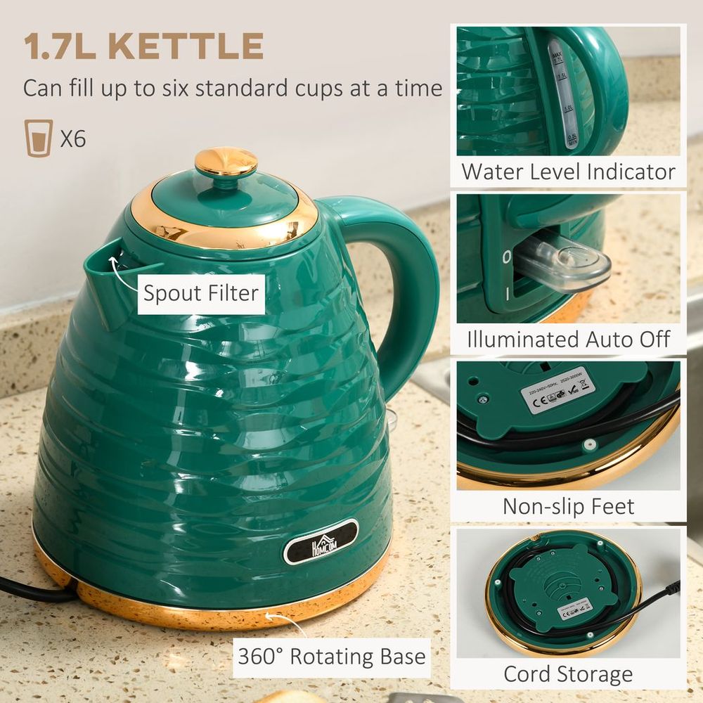 Kettle and Toaster Set 1.7L Rapid Boil Kettle & 4 Slice Toaster - Green