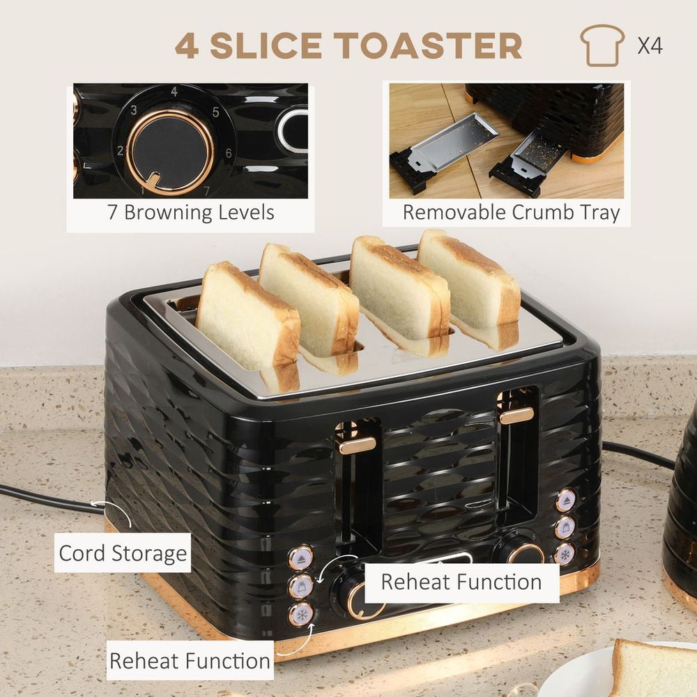 Kettle and Toaster Set 1.7L Rapid Boil Kettle & 4 Slice Toaster - Black