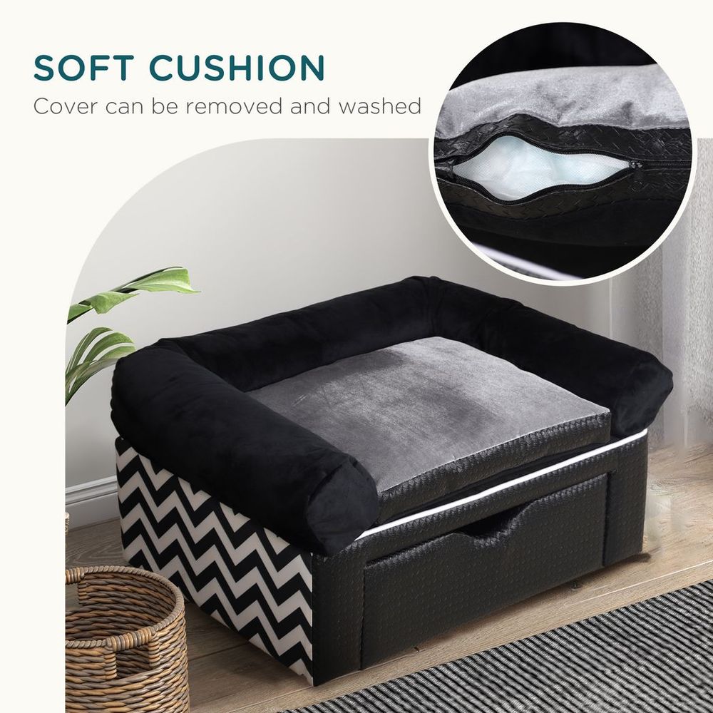 Dog Sofa Bed with Storage, Drawer and Soft Cushion for Small Dogs - Black