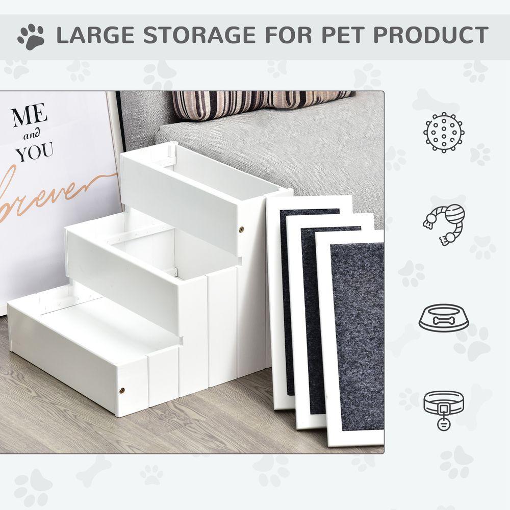 3 Step Wooden Dog Steps Pet Stairs Cat Ladder for Bed with Storage