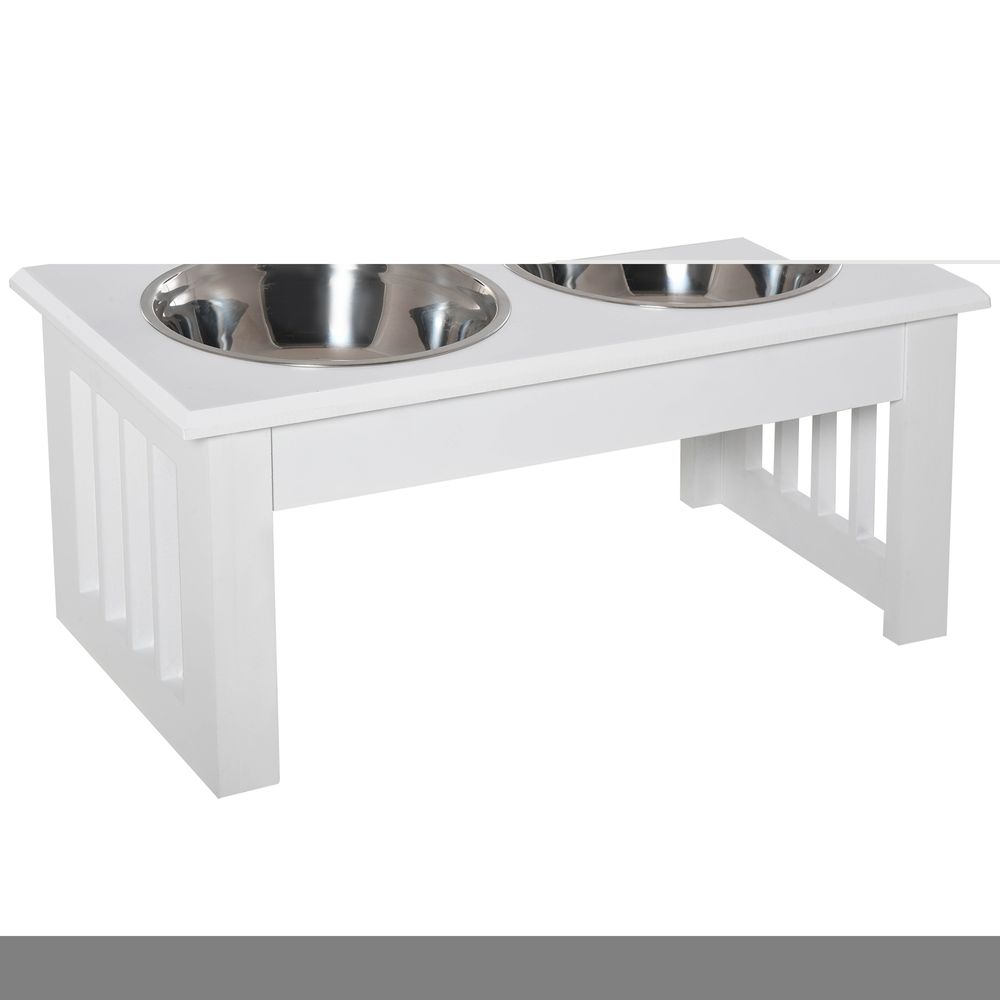 Pet Feeder Raised Elevated Stainless Steel Bowls Stand Food Water White Small