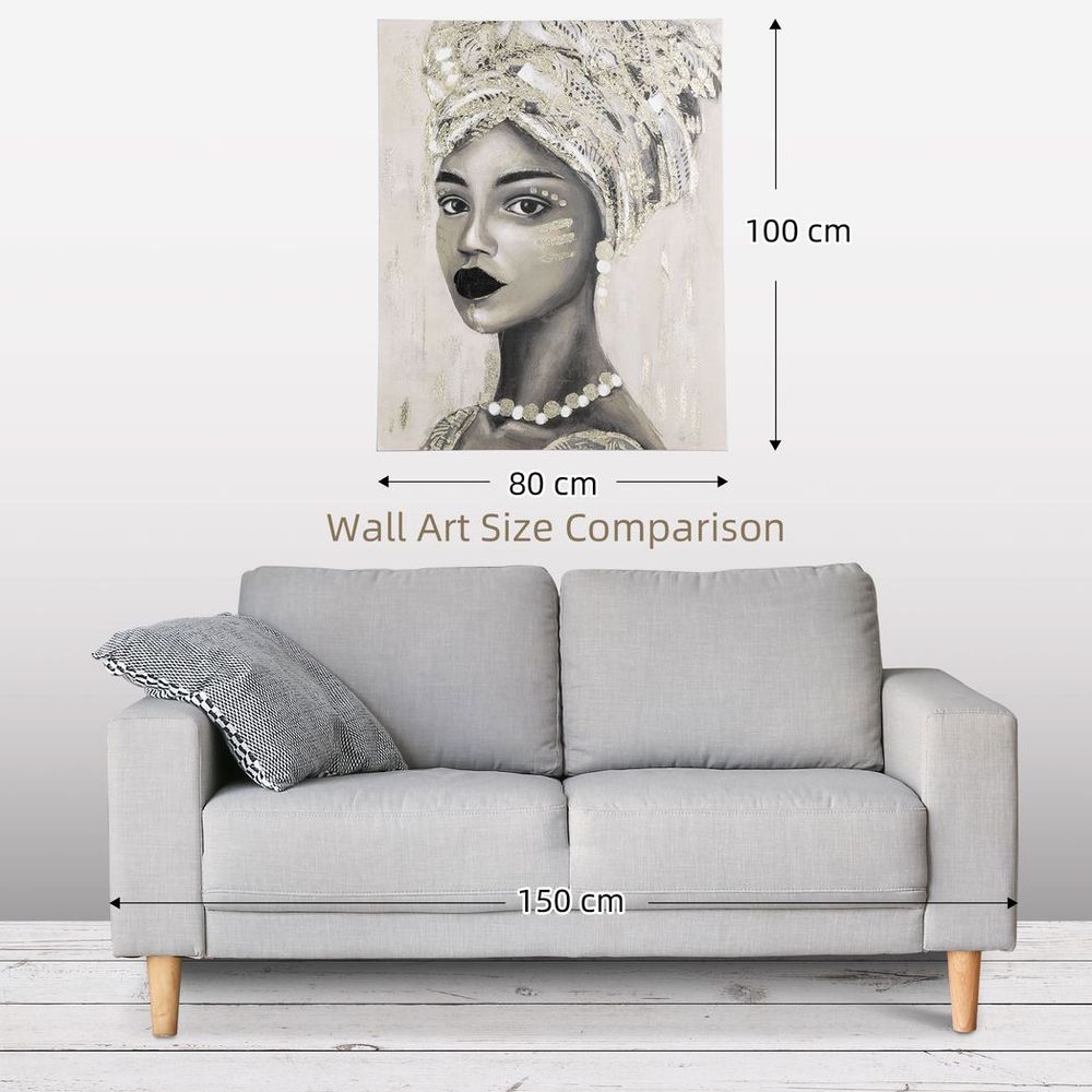 Hand-Painted Wall Art, Canvas Wall Painting African Woman, 100 x 80cm