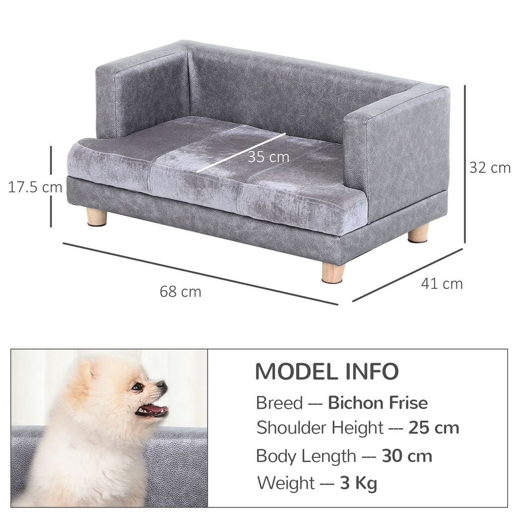 Dog Sofa Bed Kitten Couch Lounge for Small-Sized Dogs, Soft Padded - Grey